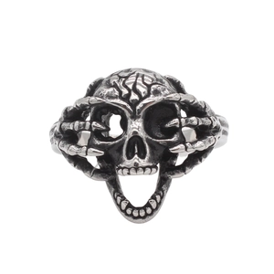 Vintage Gothic Skull Head Ring For Men Stainless Steel Punk Skeleton Hand Band Ring Retro Biker Fashion Jewelry Finger Ring