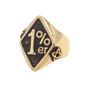 Retro vintage 1%er gold titanium steel ring for men with black oil engraved diamond face