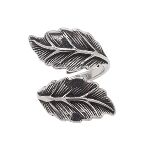 Vintage Leaf Open Ring For Men Stainless Steel Antique Silver Retro Adjustable Band Personalized Fashion Jewelry Gift
