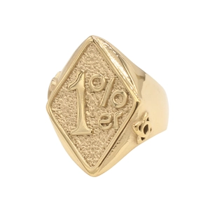 Men's retro gold stainless steel 1%er biker ring with diamond-shaped surface