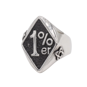 Retro biker style stainless steel ring featuring 1%er emblem and celtic knot details