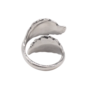 Retro silver feather wrap ring in polished stainless steel for men with leaf design