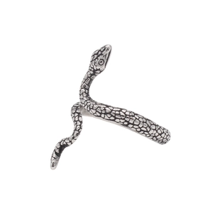 Macro detail of retro stainless steel snake ring showing intricate scale textures