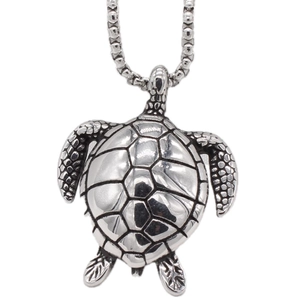 Titanstahl Meeresschildkröte Anhänger Vintage Oxidiert Finish Hip Hop Tier Schmuck Für Herren Damen Trendy Lange Kette