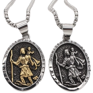 Vintage Saint Christopher Protect Us Pendant For Men Women Stainless Steel Oval Religious Medal Protector Amulet No Chain