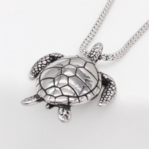 Unisex Schildkröten Anhänger Halskette aus Vintage Titanstahl mit langer Boxkette