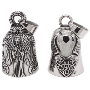 Vintage Stainless Steel Guardian Bell Pendant Necklace For Men Women Angel Heart Wings Biker Guardian Bell Jewelry Gift