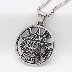 Ciondolo pentagramma vintage in acciaio inossidabile con incisione Tetragrammaton
