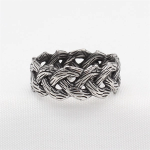 Vintage Viking Celtic knot braided texture ring in silver steel finish for men