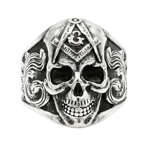 Vintage Stainless Steel Masonic Skull Ring For Men Gothic Punk Retro Oxidized Signet Finger Ring Jewelry Gift