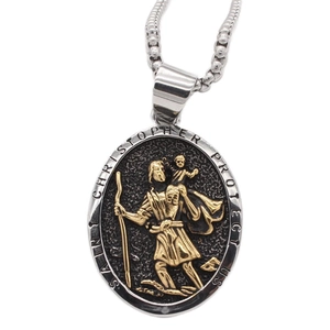 Religious Saint Christopher protect us pendant in gold and silver stainless steel