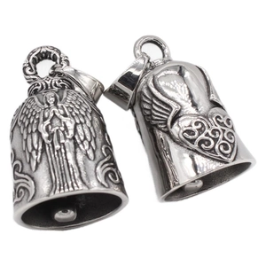 Vintage silver-tone guardian angel and heart relief bell pendants for necklaces