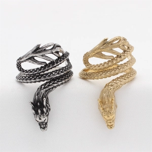 Retro dragon wraparound rings in silver black and gold finishes for men fashion