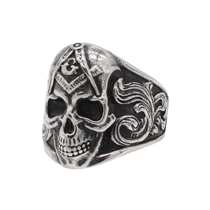 Retro stainless steel Freemasonry skull ring for men with Gothic pattern and G symbol