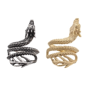 Retro stainless steel dragon wrap ring in vintage silver and gold finish for men