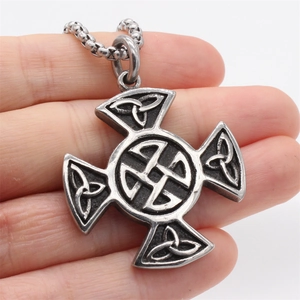 Retro Viking Celtic cross pendant necklace in vintage stainless steel finish