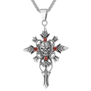 Pendentif Croix de Crâne Gothique Vintage pour Hommes Acier Titane Argent Antique Strass Bijoux Punk Rock Pendentif Seul Sans Chaîne
