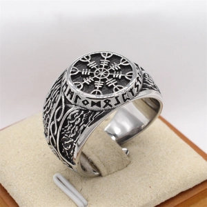 Vintage Viking Helm of Awe ring for men with runes and ancient Nordic style