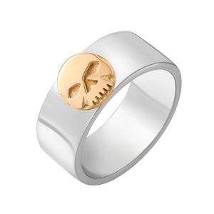 Men Retro Punk Skull Stainless Steel Ring Two-tone Gold Silver Embossed Skull Wide Band Ring Fashion Jewelry Accessory