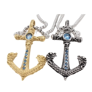 Gothic anchor pendants with skull details, blue stones and dragon heads in gold and silver