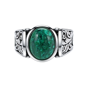 Vintage Herren Titanstahl Ring Mit Ovalem Grünem Malachit Rankenmuster Gothic Punk Schmuck Retro Bandring Für Herren