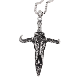 Vintage bull skull sword pendant necklace in silver stainless steel for men