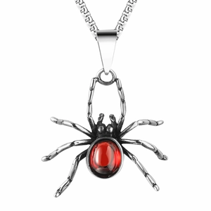 Vintage Spider Pendant For Men Stainless Steel Inlaid Rhinestone Retro Gothic Punk Style Animal Shape Jewelry Without Chain