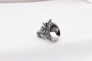 Detailed view of vintage horse head ring showing retro silver finish and punk style textures