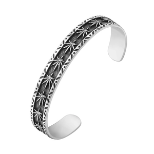 Men Vintage Titanium Steel Leaf Engraved Cuff Bracelet Retro Distressed Open Bangle Hip Hop Punk Style Jewelry Gift
