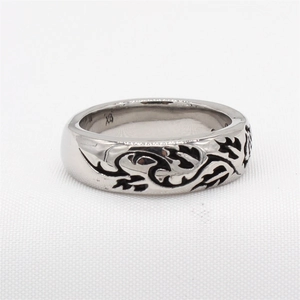 Vintage silver stainless steel ring for men featuring retro rose and vine engraving