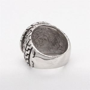 Retro men's stainless steel wide ring with vintage silver finish and woven texture