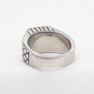 Vintage punk black oil drip titanium steel ring with industrial grid pattern for men and women