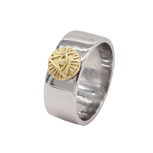 Retro two-tone stainless steel signet ring featuring Masonic Eye of Providence design