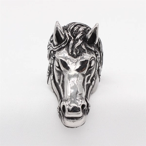 Men's vintage titanium steel ring featuring a highly detailed 3D horse head sculpture