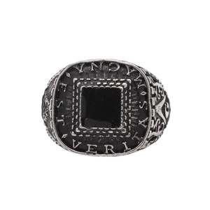 Vintage stainless steel masonic ring for men with black square stone and Veritas engraving