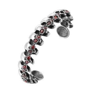Vintage Gothic Punk Skull Head Stainless Steel Cuff Bracelet For Men Retro Rock Style Rhinestone Inlay Hand Jewelry