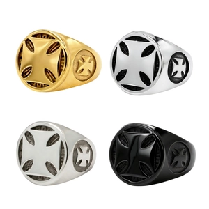 Vintage Titanium Steel Maltese Cross Ring For Men Gothic Punk Biker Signet Ring Distressed Iron Cross Band Ring Jewelry