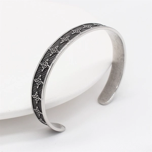 Retro Viking Celtic knot stainless steel open cuff bracelet for men in silver finish