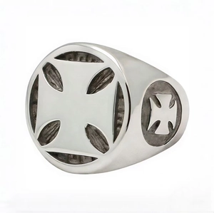 Retro stainless steel cross signet ring for men featuring a vintage punk style design