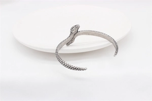 Detailed close-up showing the intricate snake scale texture on the vintage steel bracelet