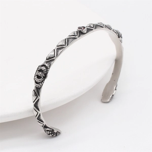 Vintage crown style men's titanium steel cuff bracelet with red diamond patterns