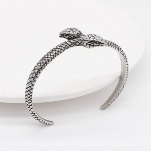 Retro double-headed snake cuff bracelet in vintage silver stainless steel punk style