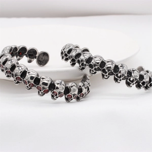 Vintage punk silver skull bangle with red zircon eyes in high-quality stainless steel