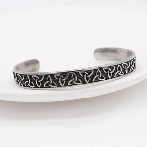 Vintage Viking Celtic cuff bracelet in matte silver stainless steel for men