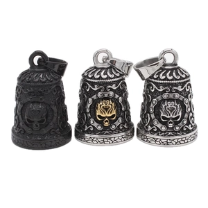 Retro Titanium Steel Skull Bell Pendant For Men Gothic Biker Punk Style Vintage Embossed Scrollwork Design Jewelry Pendant
