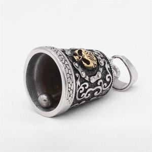 Vintage gothic skull bell pendant in dual-tone stainless steel for men's punk style jewelry