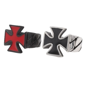 Men Retro Titanium Steel Maltese Cross Ring Vintage Gothic Punk Style Black Red Silver Color Stainless Steel Biker Jewelry Accessories