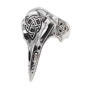 Gothic Viking Crow Skull Ring For Men Stainless Steel Celtic Knot Raven Head Bone Punk Biker Finger Ring Jewelry Gift
