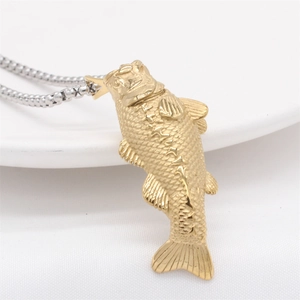 Retro golden goldfish pendant with scales detail on a silver box chain necklace