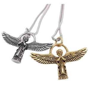 Retro Titanium Steel Angel Cupid Pendant Only Without Chain For Men Polished Wings Jewelry Gift Vintage Gold Steel Color Necklace Pendant